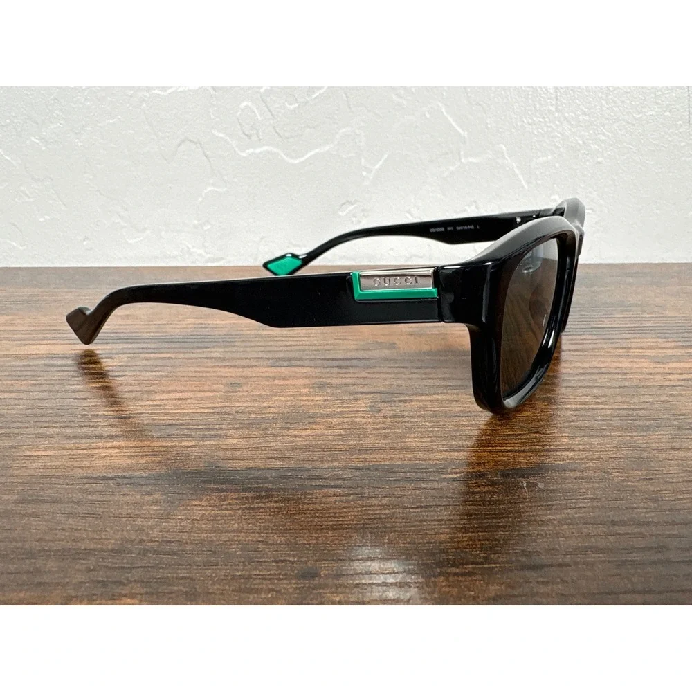 Gucci GG1630S 001 Black Square Sunglasses Green Accents‎ Made in Italy